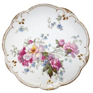 Antique AK-CD France Limoges Handpainted Porcelain Plate with Gold Leaf Trim